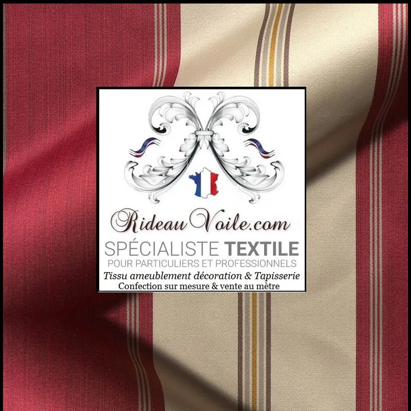 Tissu ameublement rayé anti feu M1 Damask ignifugé Damasco rouge rayures mètre
