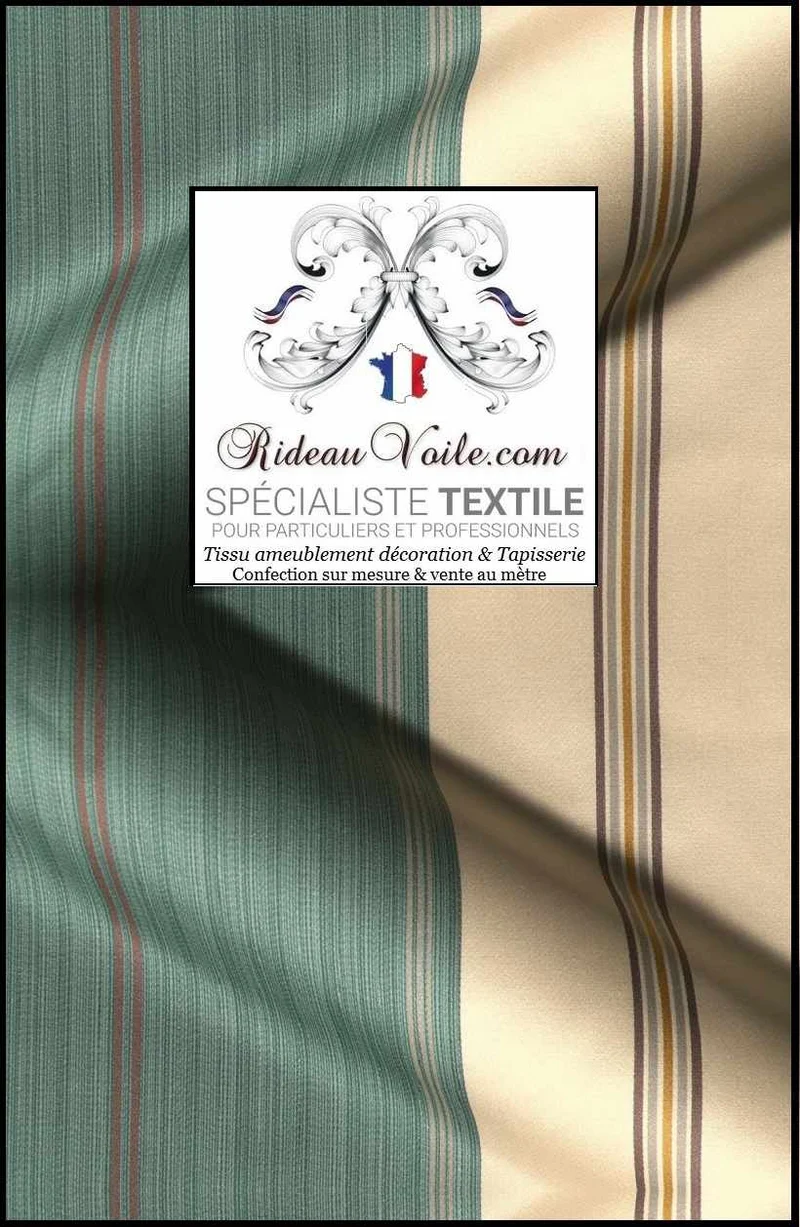 Tissu ameublement rayé anti feu M1 Damask ignifugé Damasco vert rayures mètre
