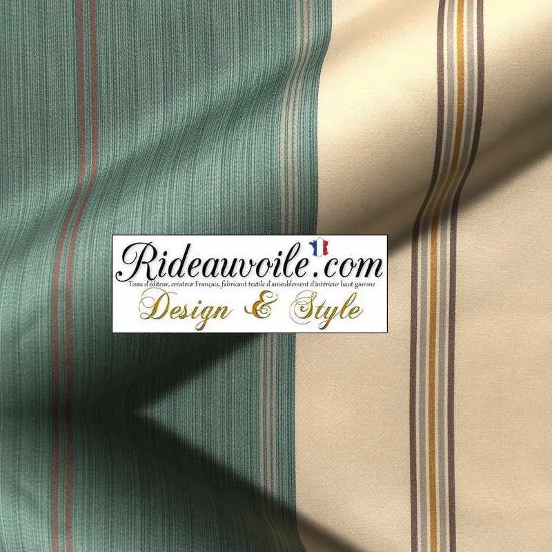 Tissu ameublement rayé anti feu M1 Damask ignifugé Damasco vert rayures mètre