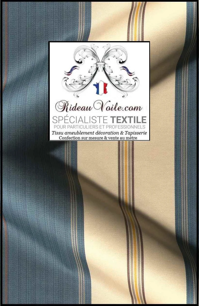 Tissu Jacquard rayé anti feu M1 Damask ignifugé bleu Damasco rayures mètre