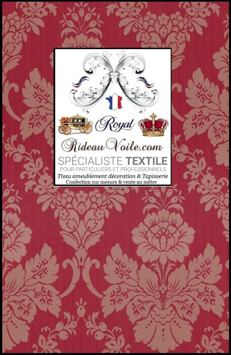 Damasco floral tapisserie Médaillon tissu ameublement ignifuge Rouge mètre