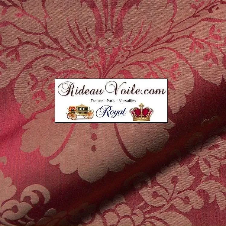 Damasco floral tapisserie Médaillon tissu ameublement ignifuge Rouge mètre