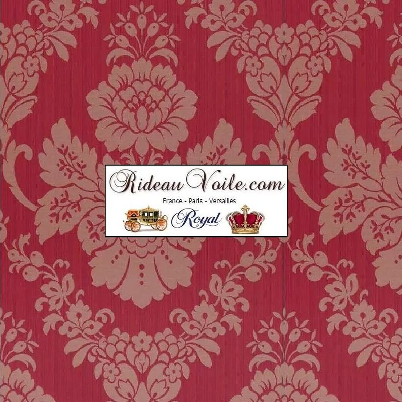 Damasco floral tapisserie Médaillon tissu ameublement ignifuge Rouge mètre