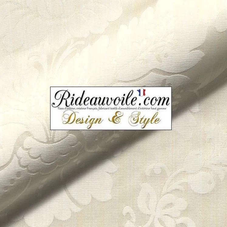 Tissu Damasco floral écru ameublement ignifuge mètre rénovation d'intérieur rideau