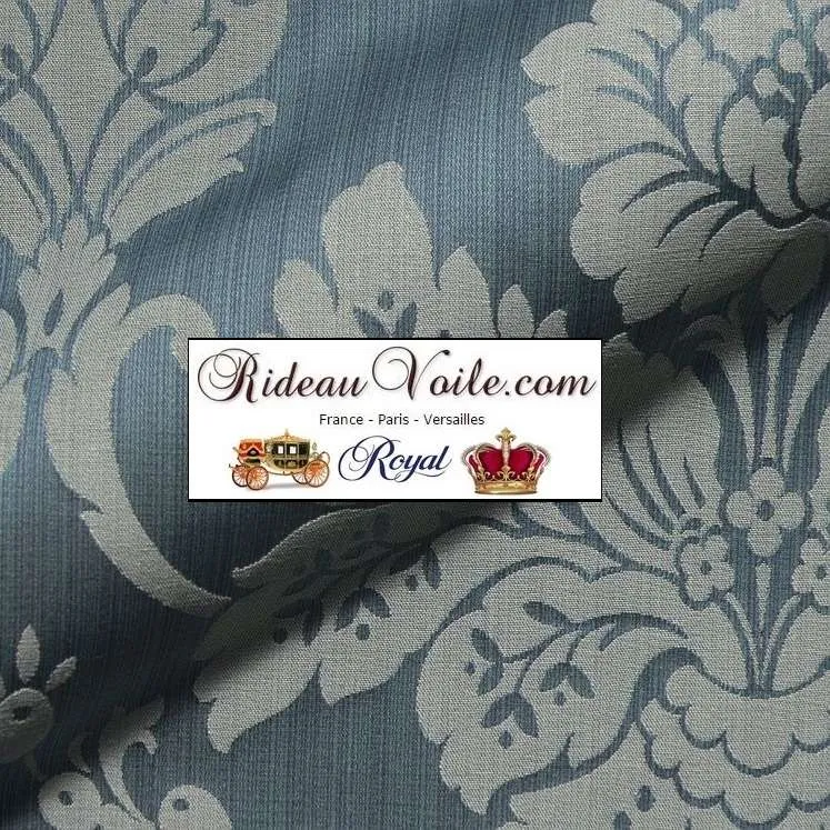 Tissu Damasco floral bleu ameublement ignifuge mètre rénovation hôtel restaurant