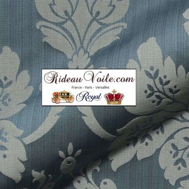 Tissu Damasco floral bleu ameublement ignifuge mètre rénovation hôtel restaurant