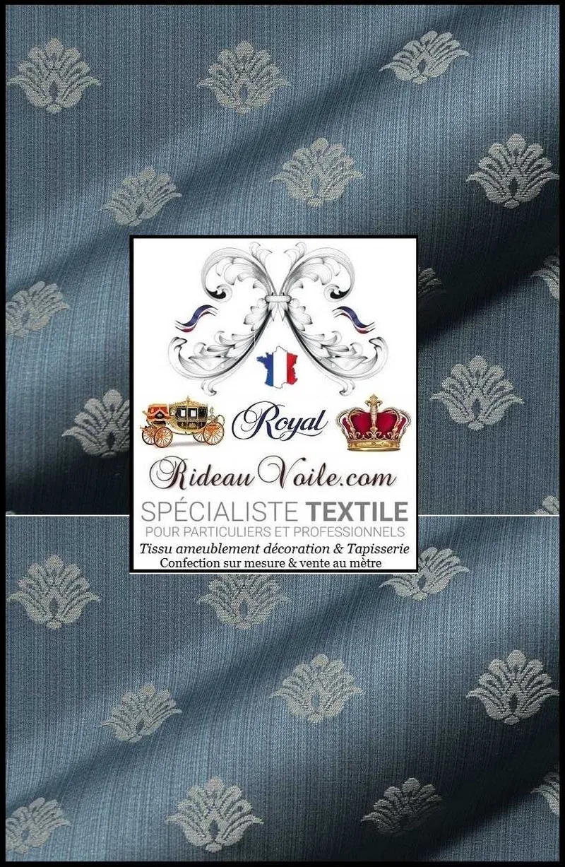 Tissu ameublement ignifuge Damasco bleu Jacquard motif vintage mètre