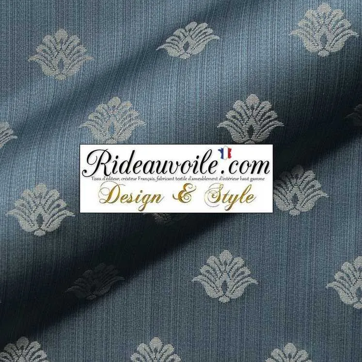 Tissu ameublement ignifuge Damasco bleu Jacquard motif vintage mètre