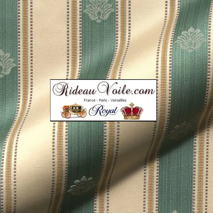 Tissu ignifuge Directoire 280cm Jacquard rayure vert empire ligne ivoire mètre
