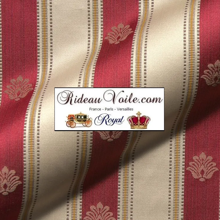 Tissu ignifuge Directoire vintage Jacquard rouge empire rayé ivoire mètre rideau