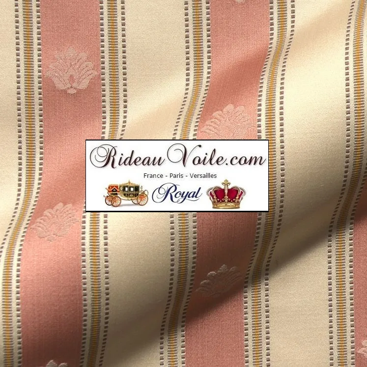 Tissu ignifuge Directoire vintage Jacquard ROSE empire rayé ivoire mètre rideau