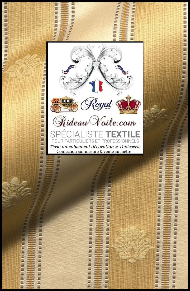 Tissu ignifuge Directoire vintage Jacquard jaune empire rayé ivoire mètre rideau