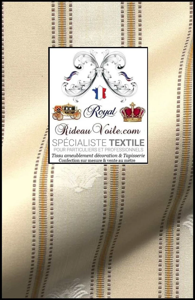 Tissu ignifuge Directoire décoration Jacquard écru ligne ivoire mètre rideau