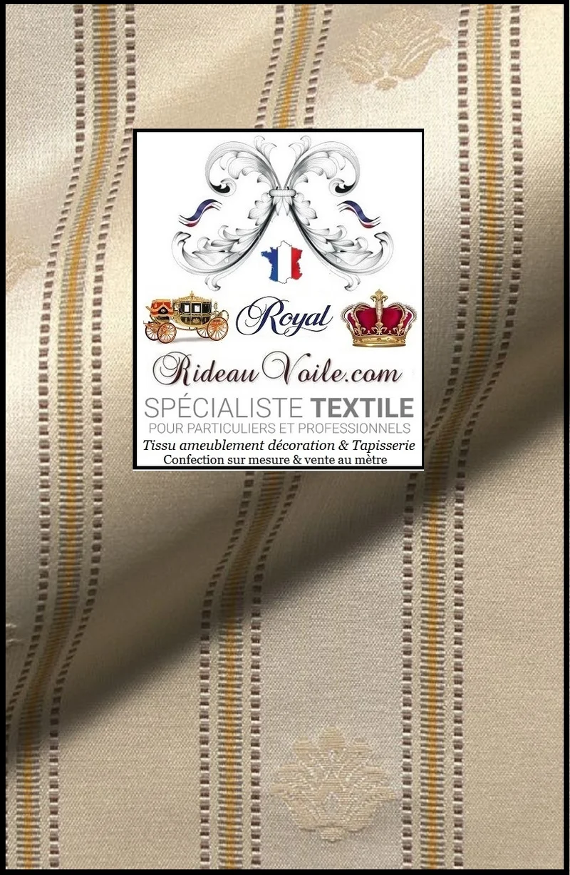 Tissu Empire Directoire ameublement Jacquard crème rayé ivoire mètre rideau