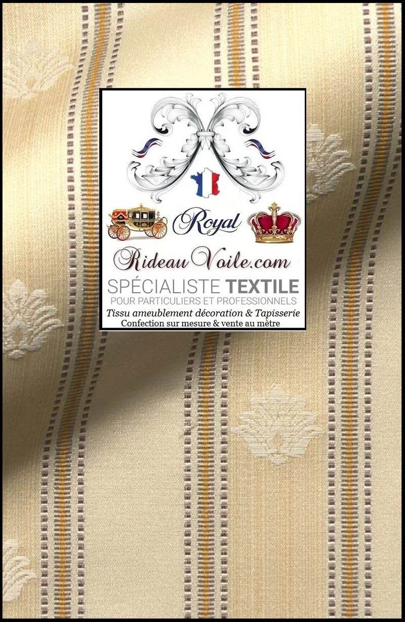 Tissu Empire Directoire ameublement Jacquard beige rayé ivoire mètre rideau