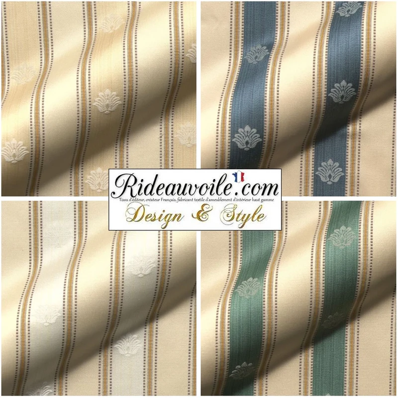 Tissu Empire Directoire ameublement Jacquard beige rayé ivoire mètre rideau