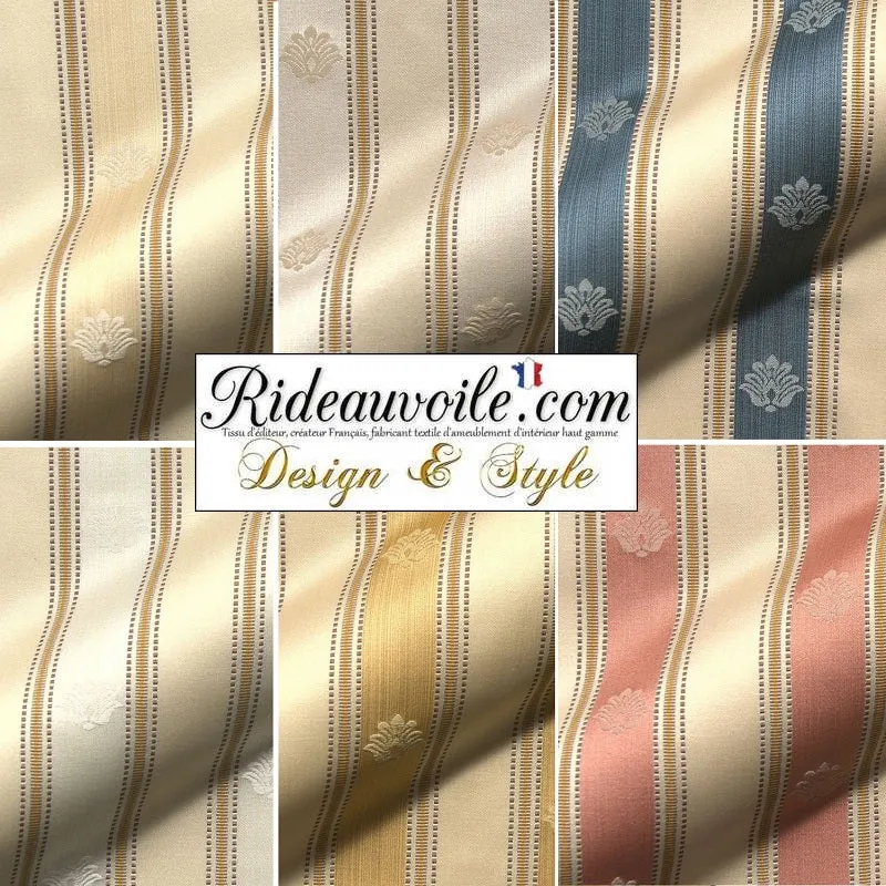 Tissu Empire Directoire ameublement Jacquard beige rayé ivoire mètre rideau