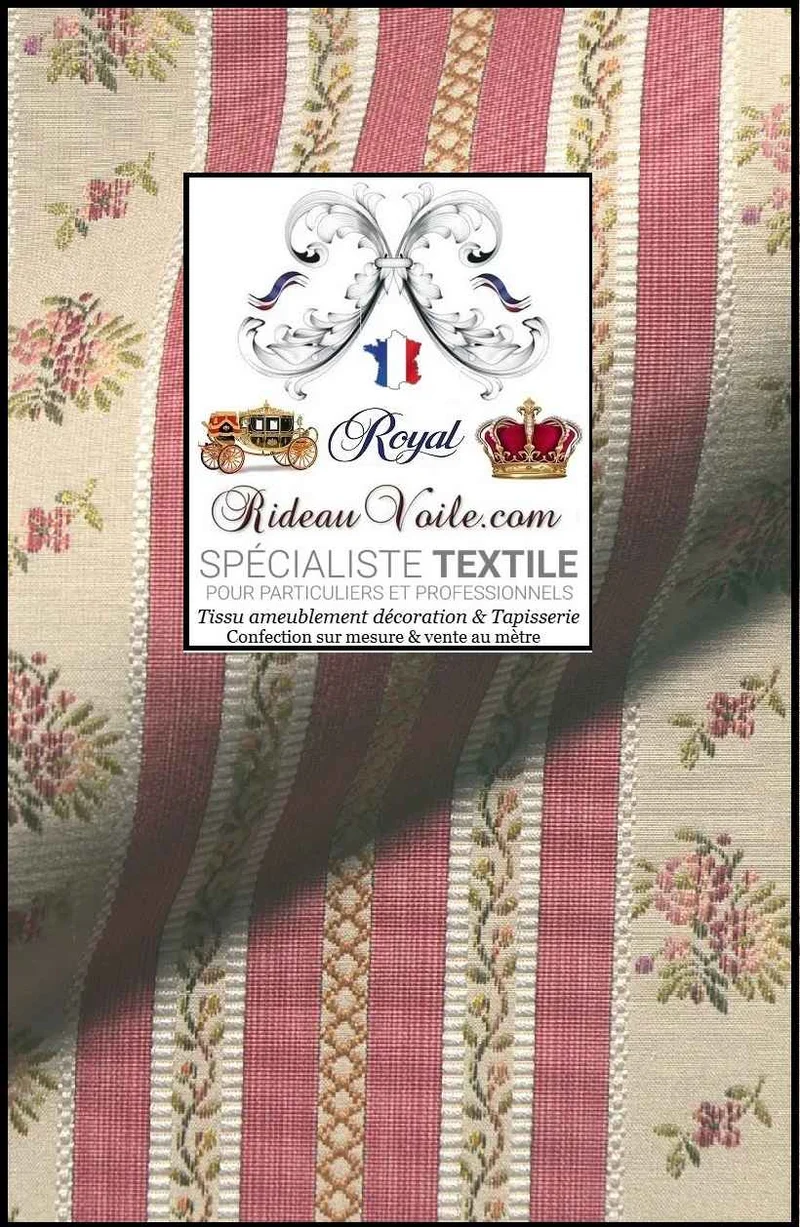 Boutique d'éditeur textile ameublement Jacquard rouge rayé fleurs mètre rideau