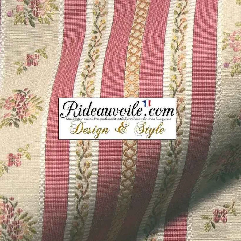 Boutique d'éditeur textile ameublement Jacquard rouge rayé fleurs mètre rideau