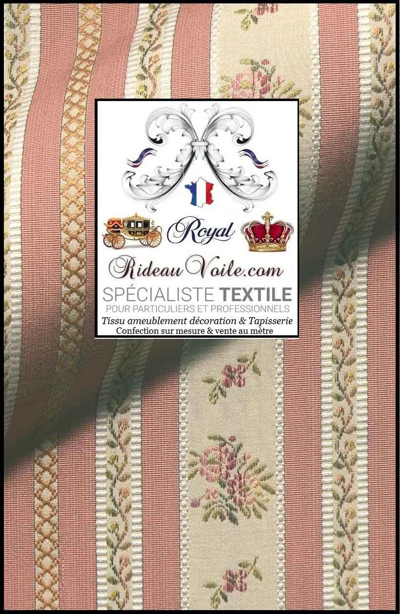 Tissu Directoire ameublement Jacquard rose rayé & fleur mètre rideau