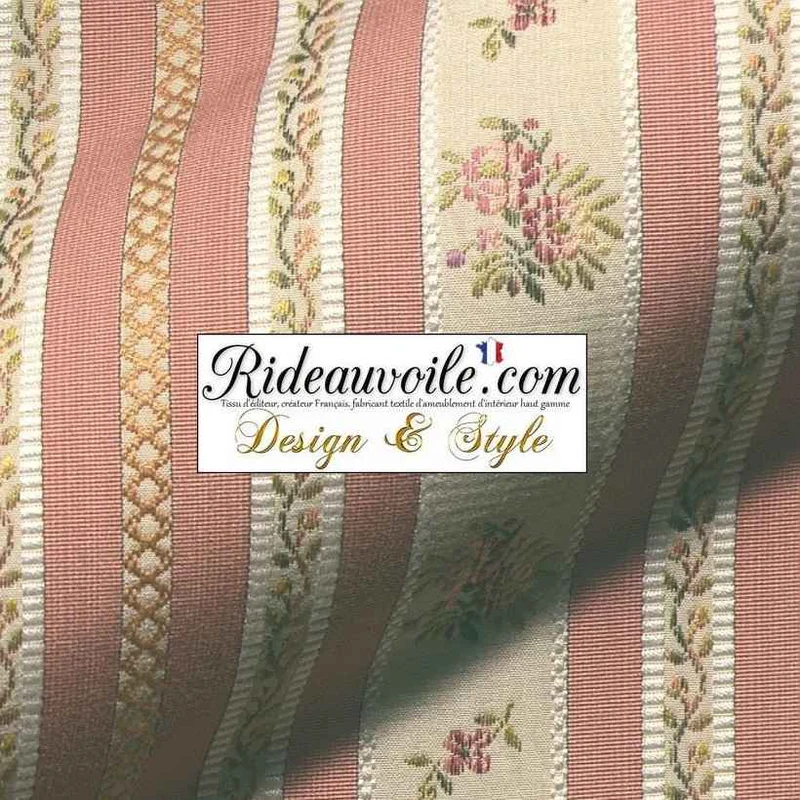Tissu Directoire ameublement Jacquard rose rayé & fleur mètre rideau