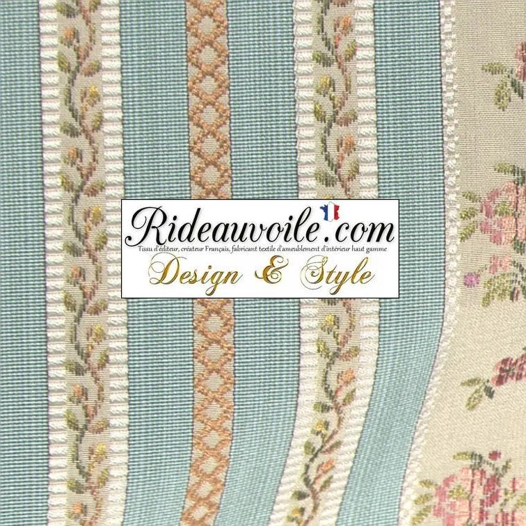 Tissu ameublement Directoire vintage satin rayé & fleur mètre rideau
