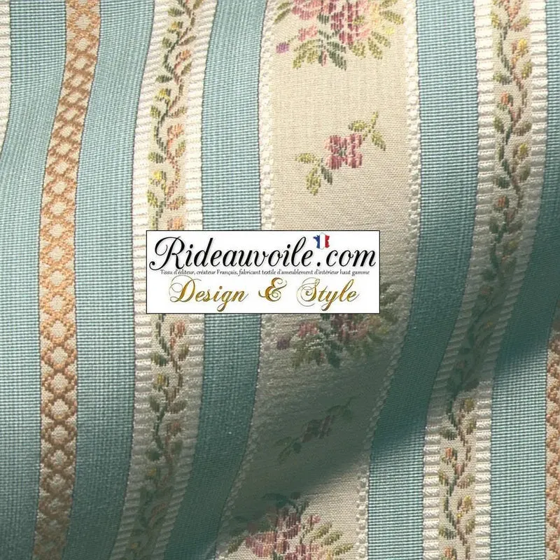 Tissu ameublement Directoire vintage satin rayé & fleur mètre rideau