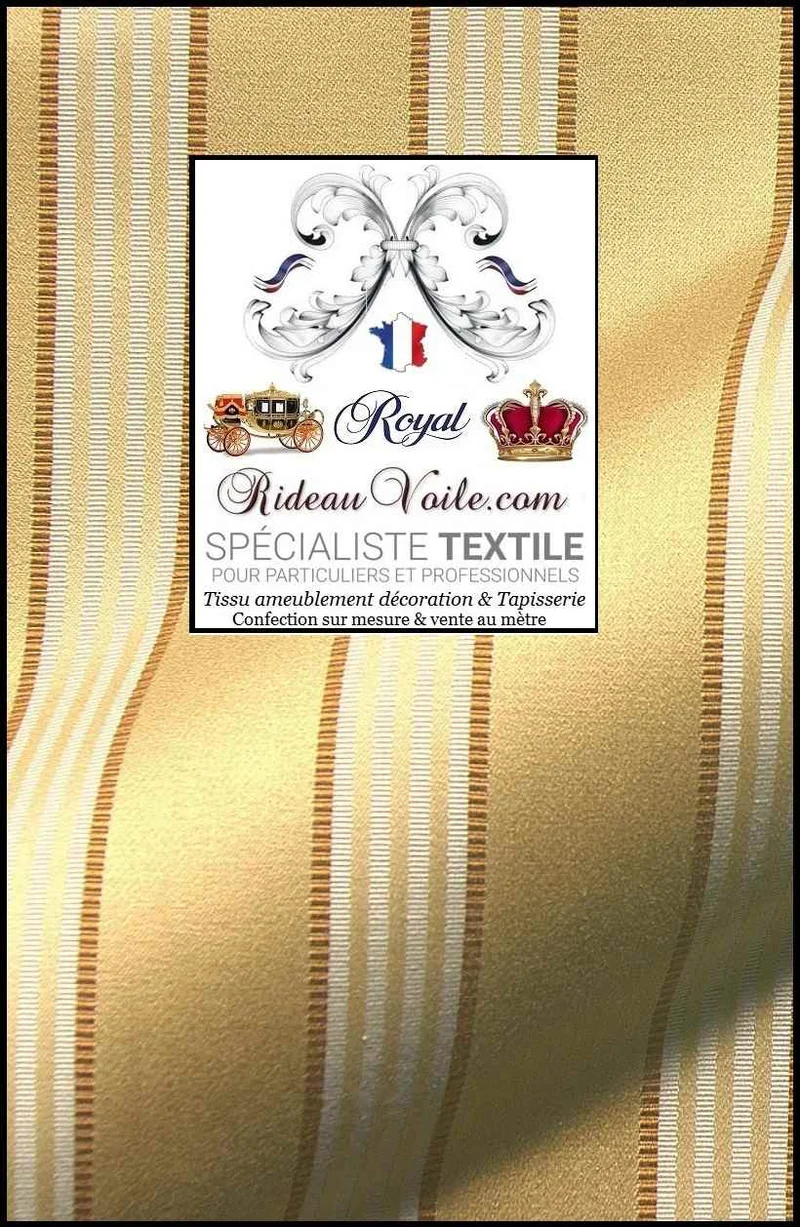 Éditeur textile ameublement Jacquard vintage satin rayé jaune ivoire mètre rideau