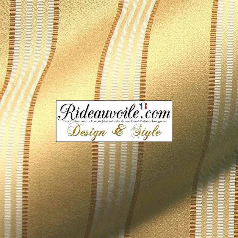 Éditeur textile ameublement Jacquard vintage satin rayé jaune ivoire mètre rideau