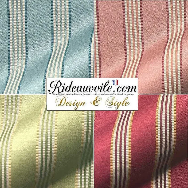 Éditeur textile ameublement Jacquard vintage satin rayé jaune ivoire mètre rideau