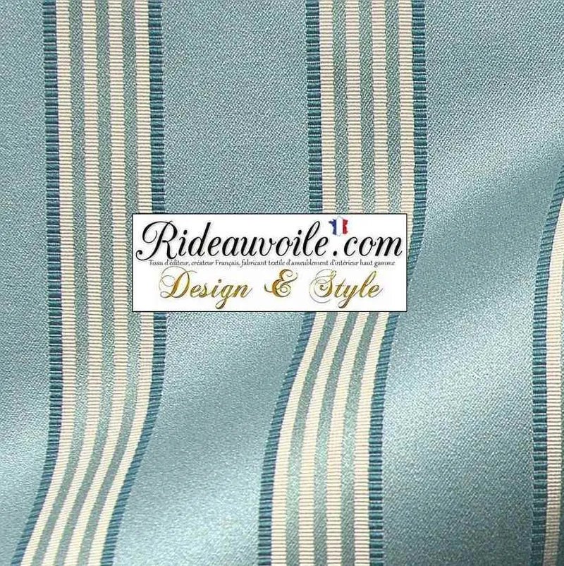 Boutique rénovation intérieur tissu jacquard satin rayé bleu mètre rideau