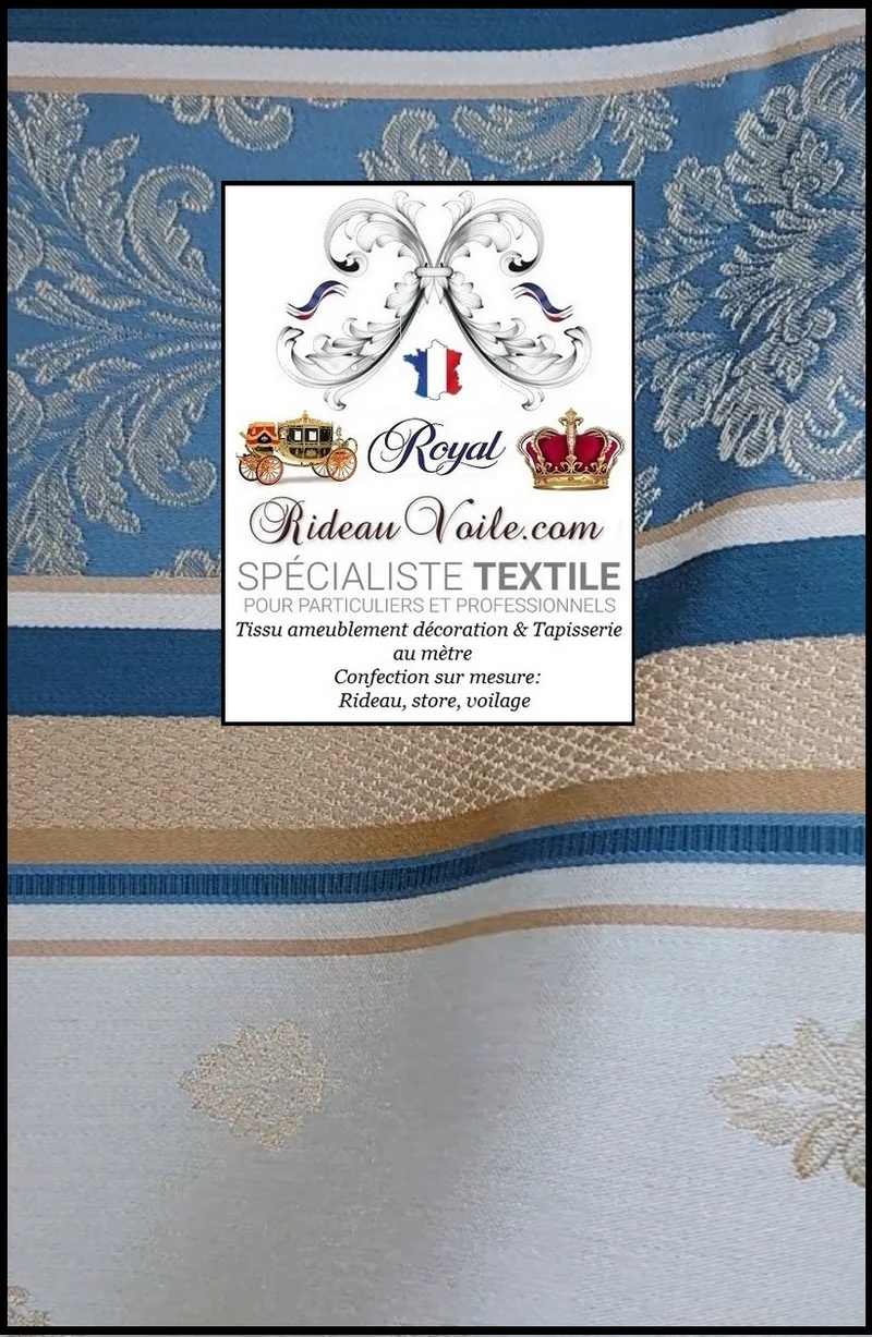 Tissu vintage ameublement Jacquard Baroque Or BLEU mètre couture rideau