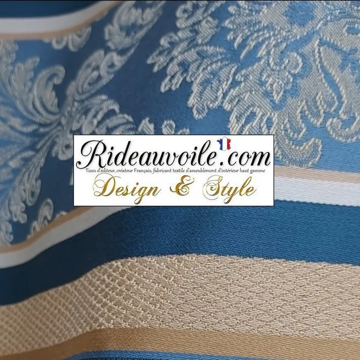 Tissu vintage ameublement Jacquard Baroque Or BLEU mètre couture rideau