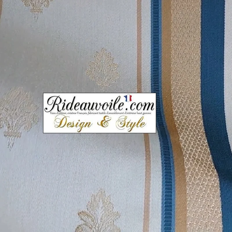 Tissu vintage ameublement Jacquard Baroque Or BLEU mètre couture rideau