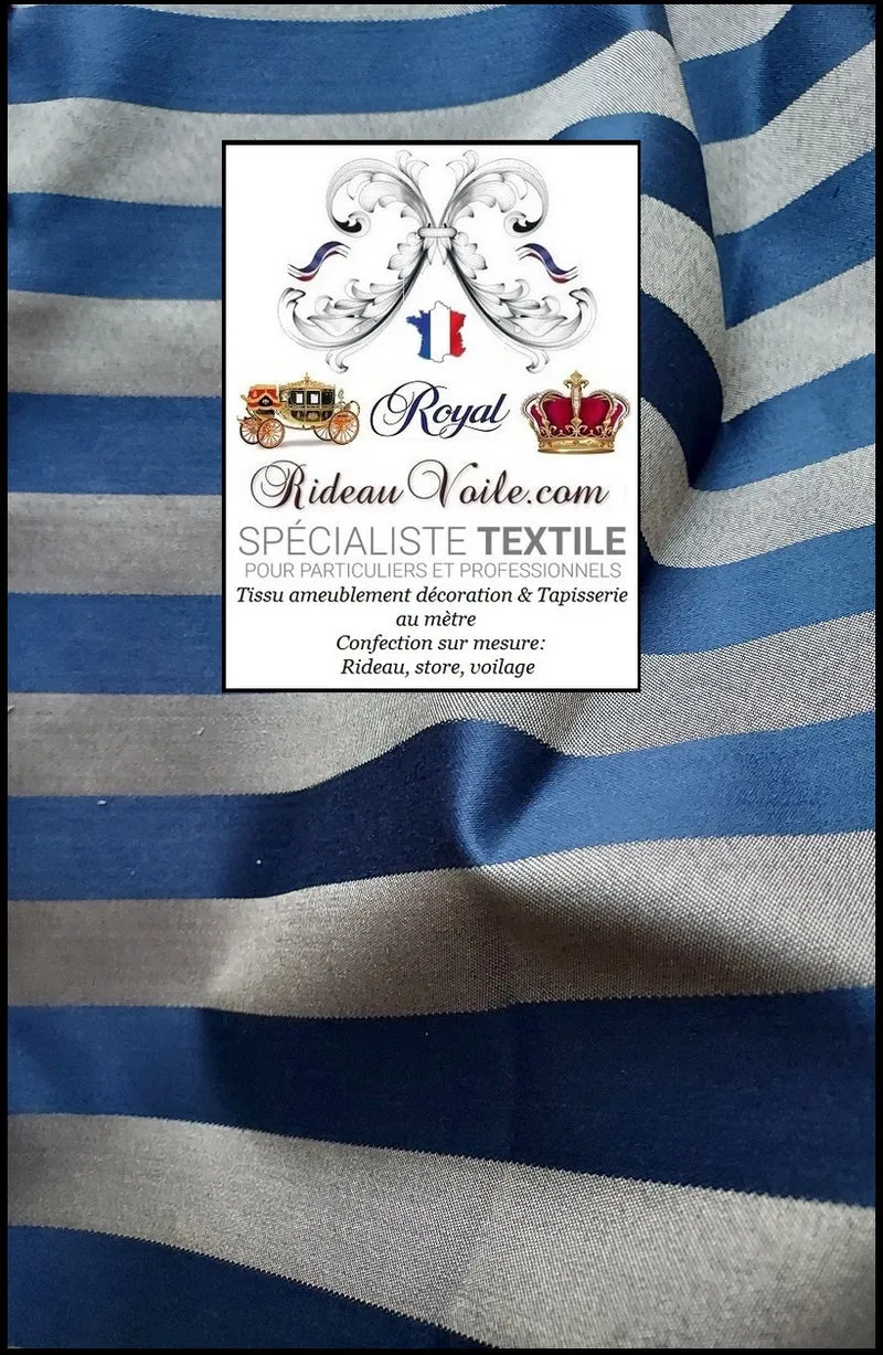 Tissu ameublement vintage Jacquard Baroque Or & bleu marine mètre rideau