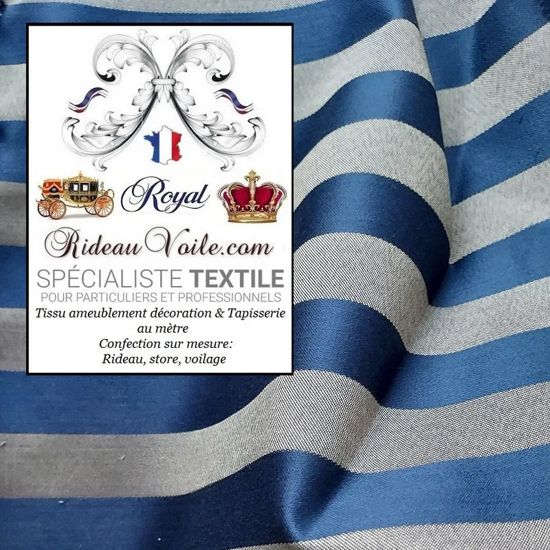 Tissu ameublement vintage Jacquard Baroque Or & bleu marine mètre rideau