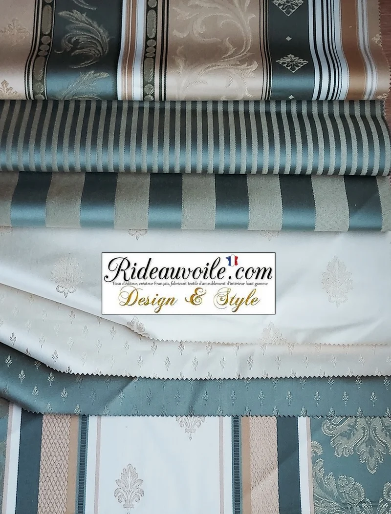Tissu ameublement vintage Jacquard Baroque Or & vert olive mètre rideau