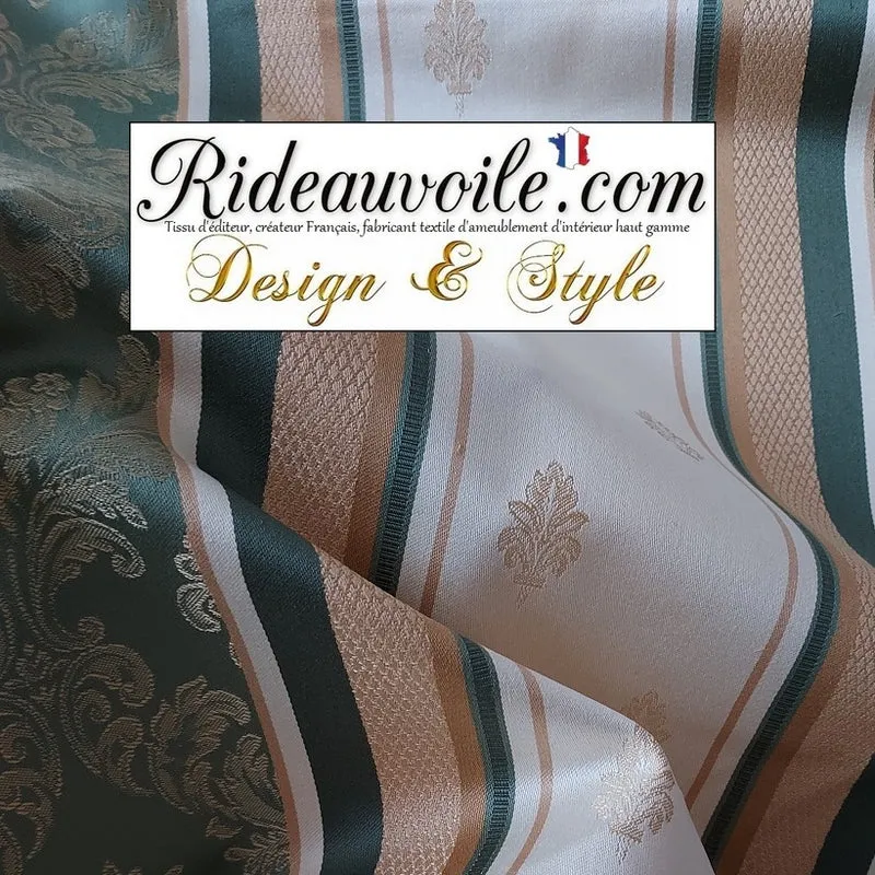 Tissu ameublement haut gamme éditeur Jacquard Baroque Or vert mètre rideau