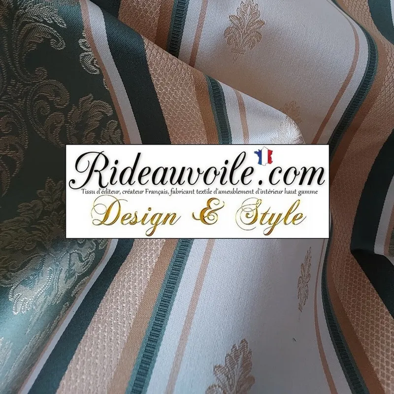 Tissu ameublement haut gamme éditeur Jacquard Baroque Or vert mètre rideau