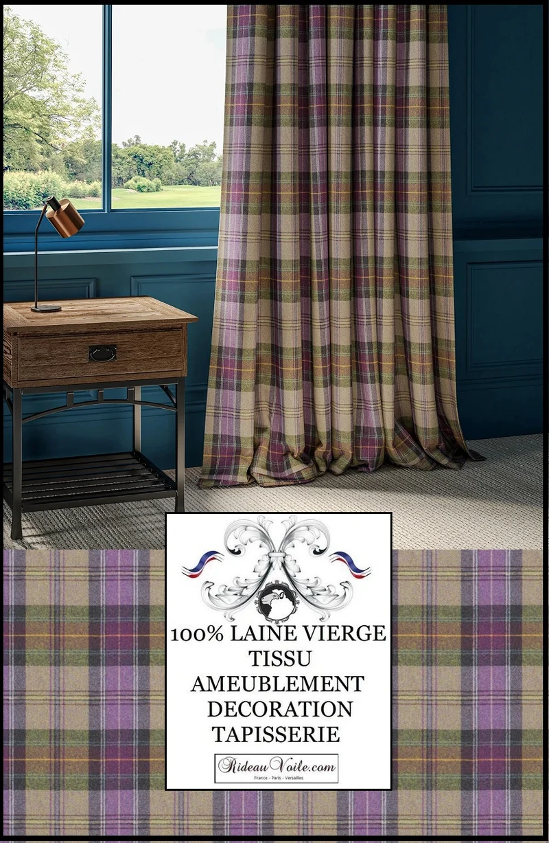 Boutique Tissu Laine motif carreaux Tartan ignifugé mètre rideau