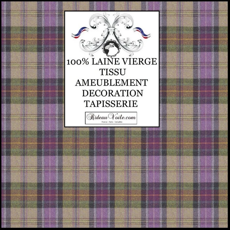 Boutique Tissu Laine motif carreaux Tartan ignifugé mètre rideau