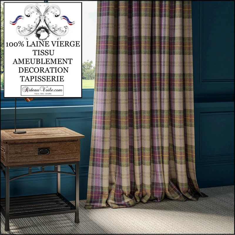 Boutique Tissu Laine motif carreaux Tartan ignifugé mètre rideau