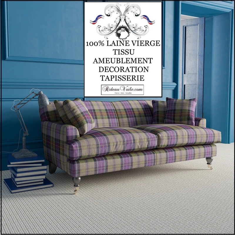Boutique Tissu Laine motif carreaux Tartan ignifugé mètre rideau