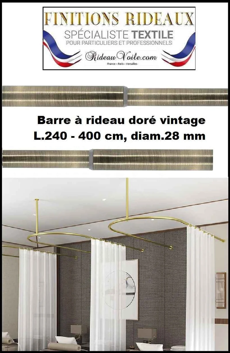 Tringles barres vieille Or métal réglables 240 à 400cm support rideaux