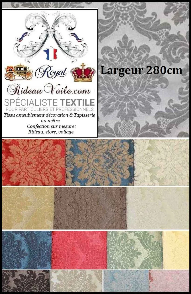 Tissu ameublement Damasco 280cm vente gros rouleau style Baroque