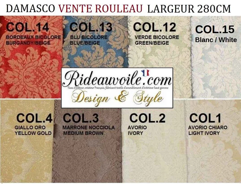 Tissu ameublement Damasco 280cm vente gros rouleau style Baroque