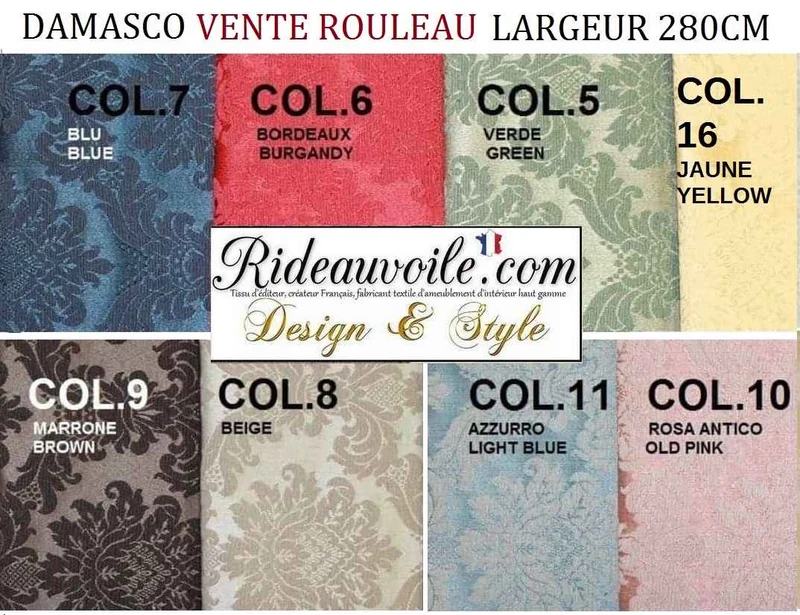 Tissu ameublement Damasco 280cm vente gros rouleau style Baroque