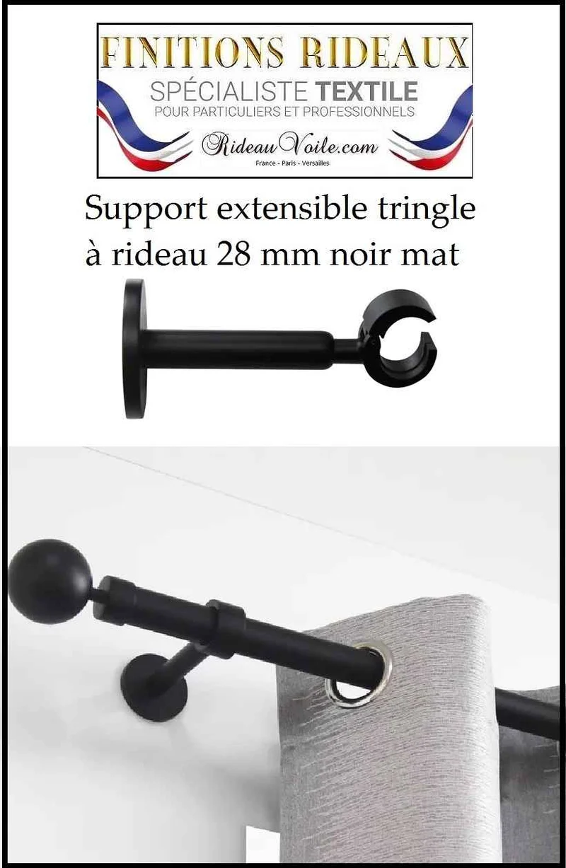 Boutique accessoires rideaux tringle barre support fixation mur noir