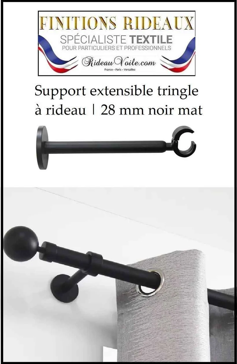 Accessoires rideaux tringle barre support extensible fixation mur noir