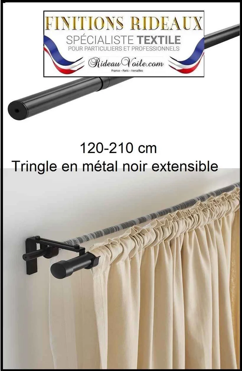 Tringles barres noir métal réglables 120 à 210cm support rideaux